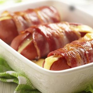 Cheese Stuffed Hot Dog Bacon Wraps