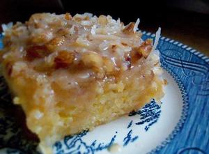 Peach Cake with Coconut Pecan Frosting