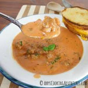 Creamy Tomato Fasil Soup with Italian Sausage